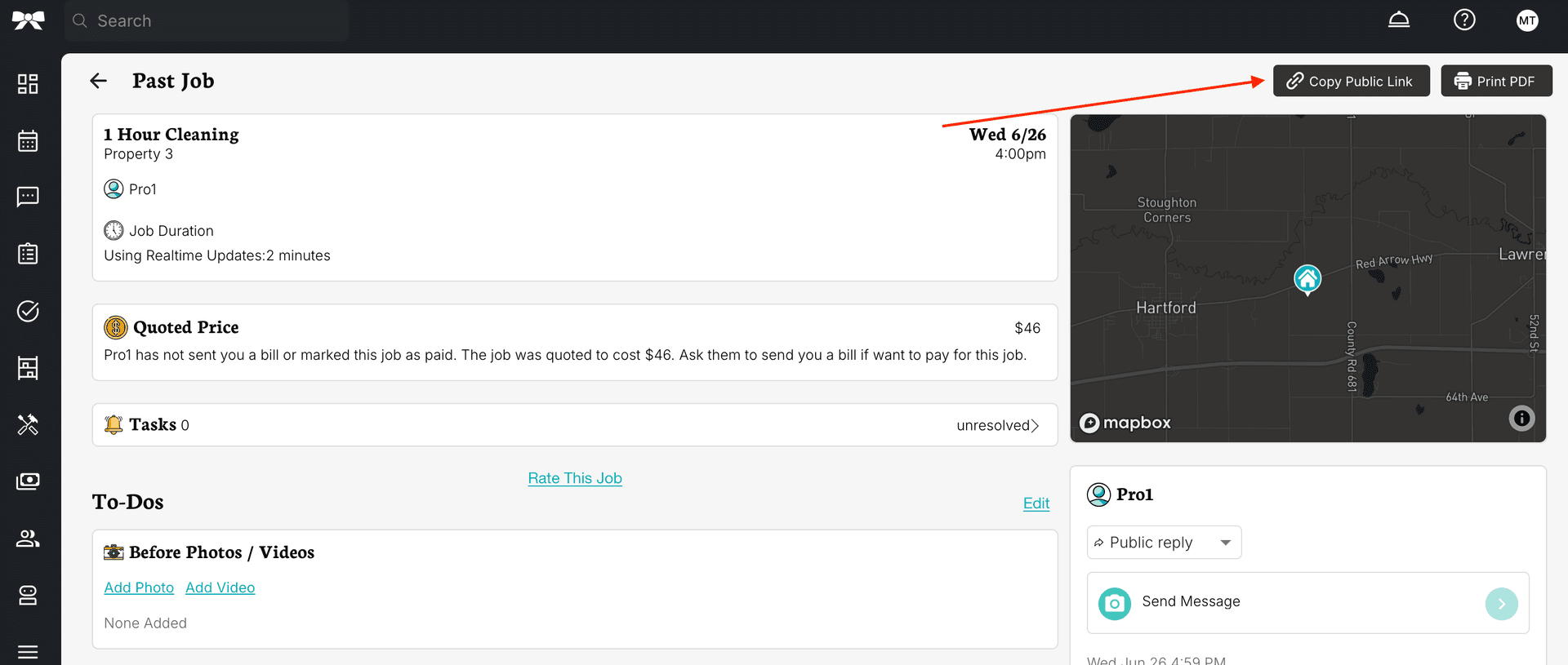 Print PDF and share link options