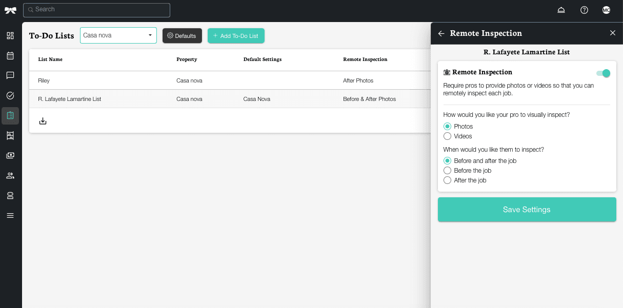 Remote inspection settings