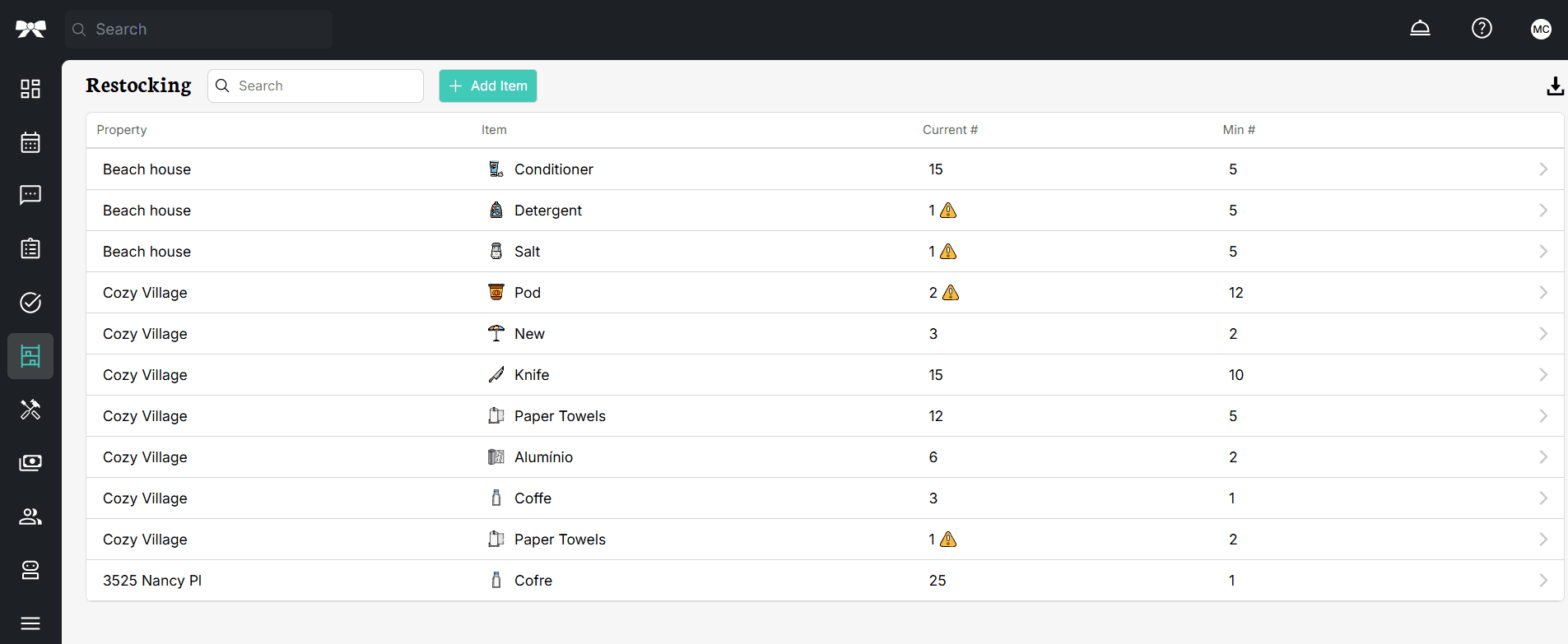 Adding and managing items