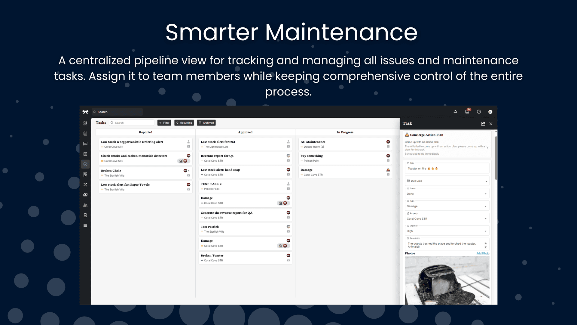 Smart maintenance management dashboard