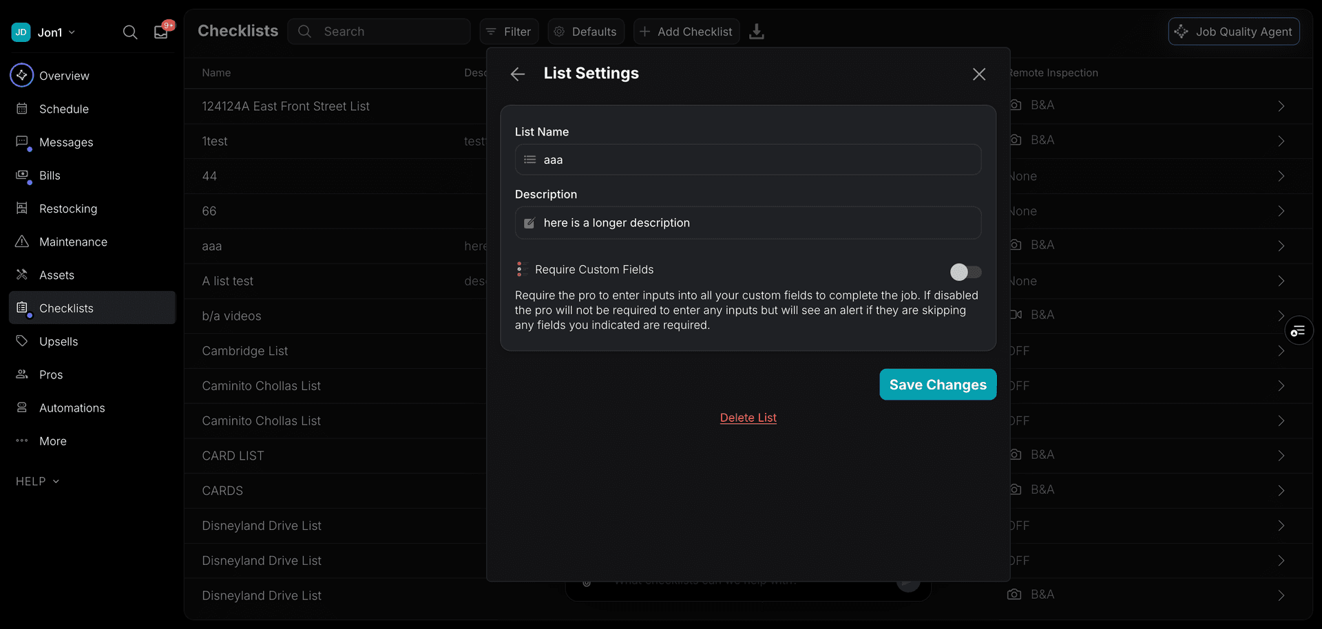 Add description to checklist