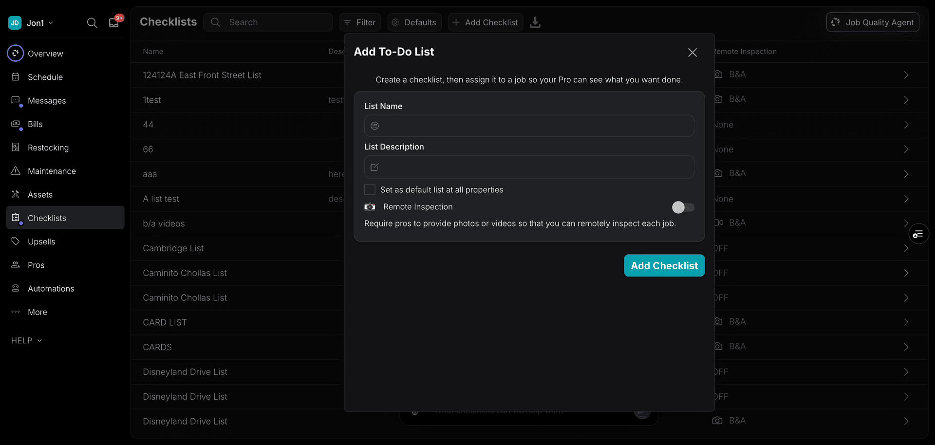 Add checklist dropdown