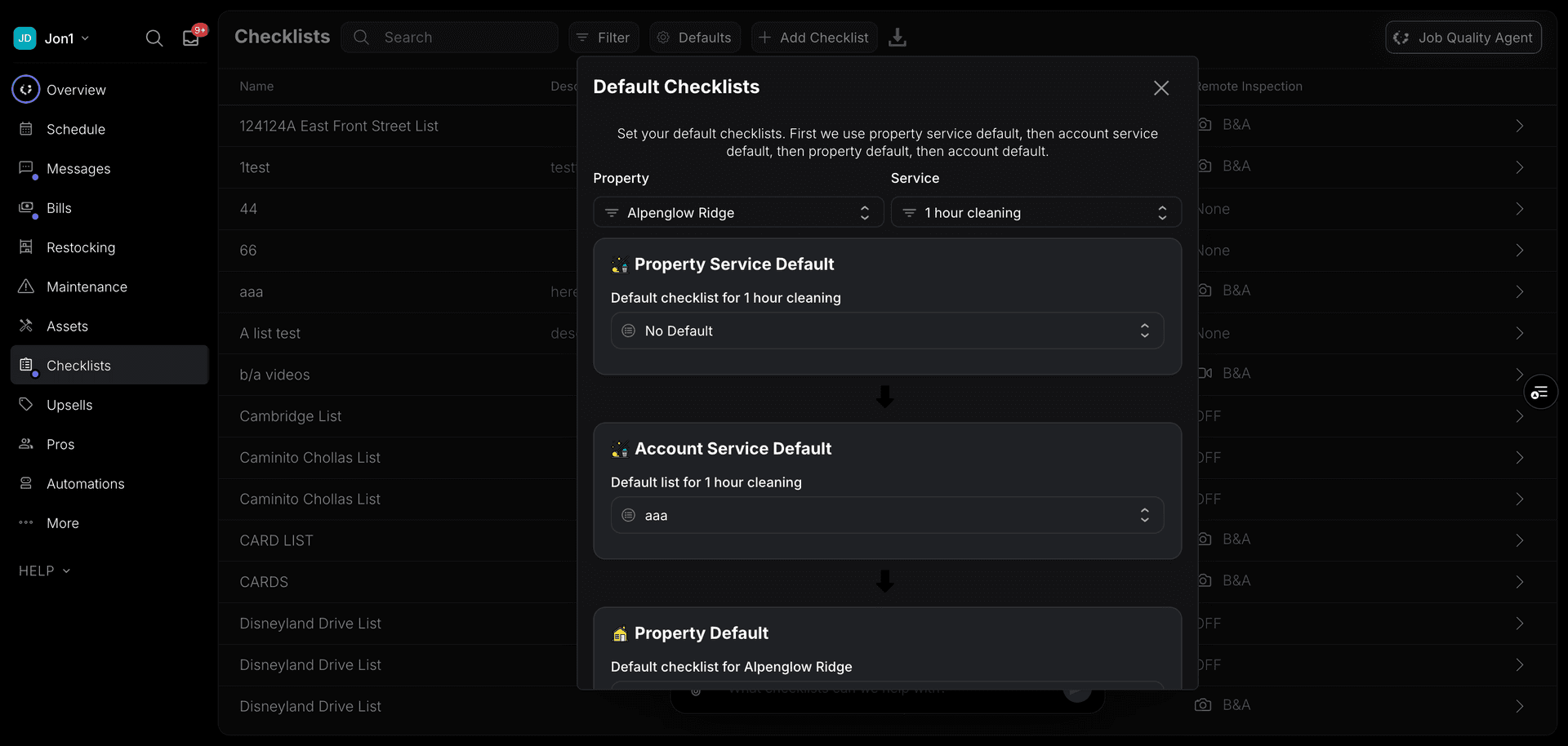 Checklist defaults settings