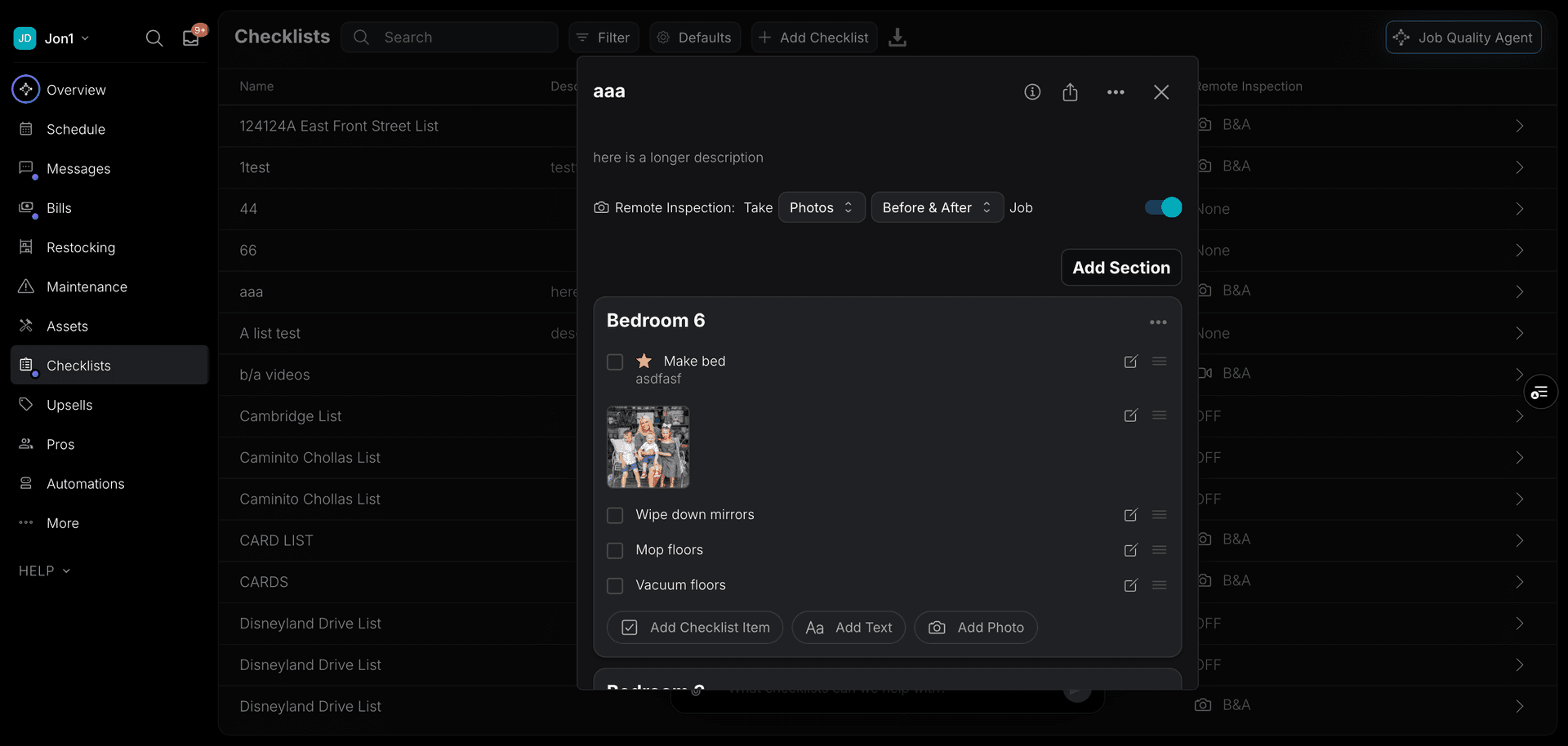 Checklist card structure