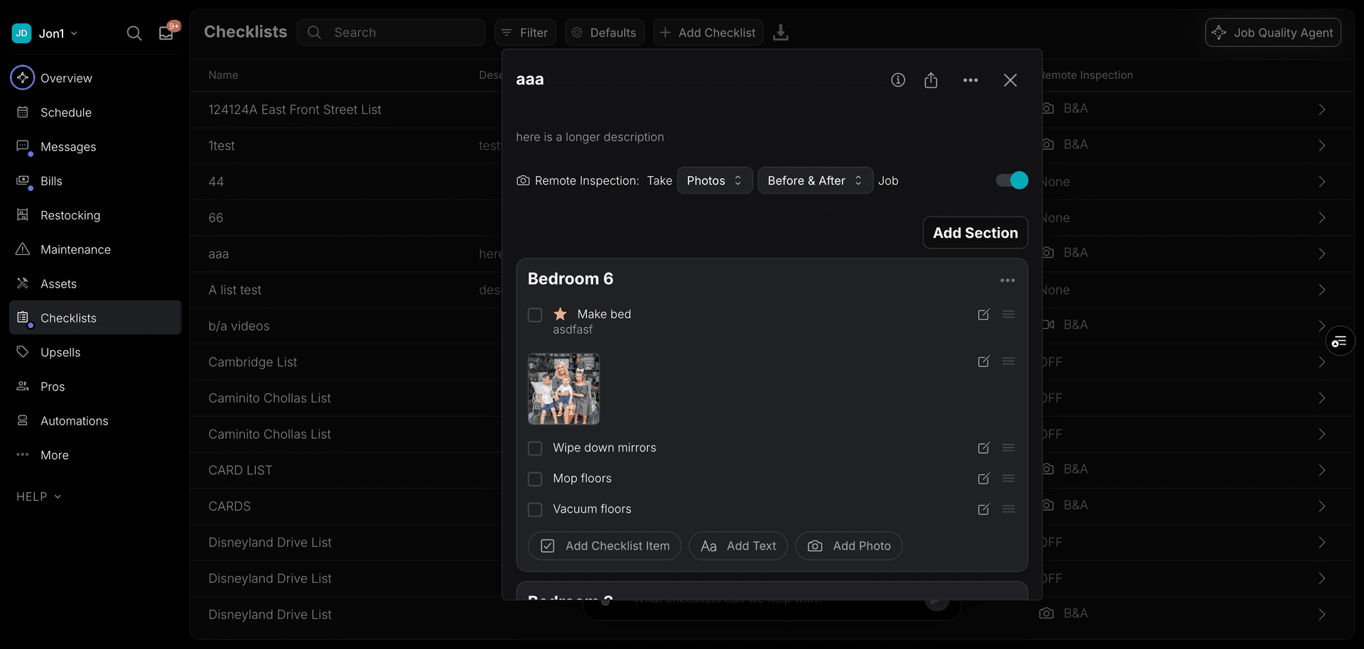 Checklist items example