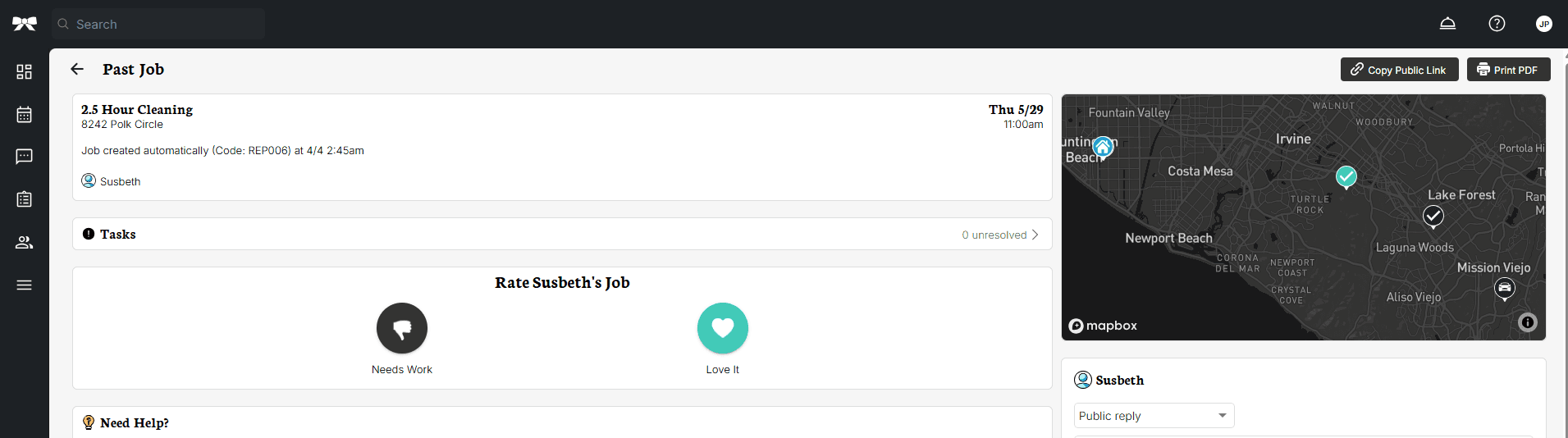 Past job details page