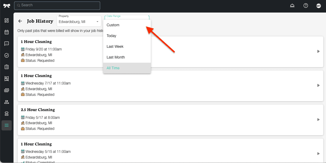 Job history filters