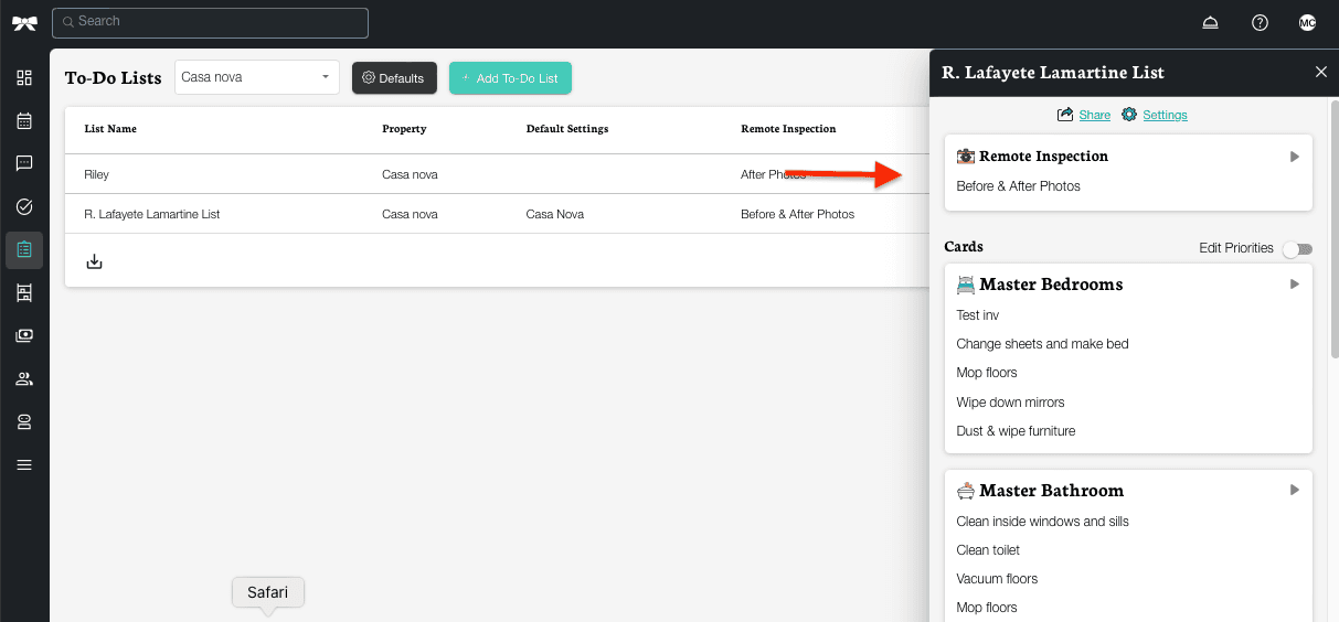 Remote inspection menu