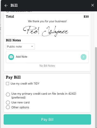 Select pro for payment