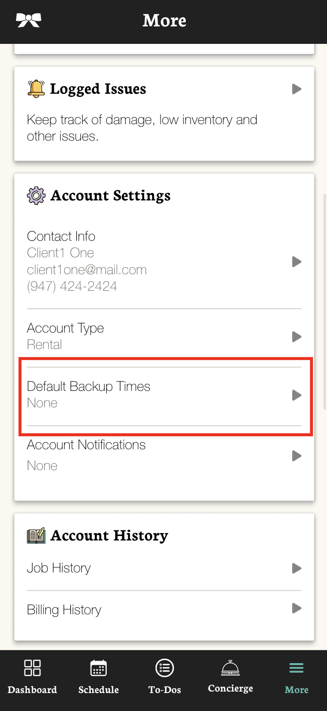 Backup times settings interface