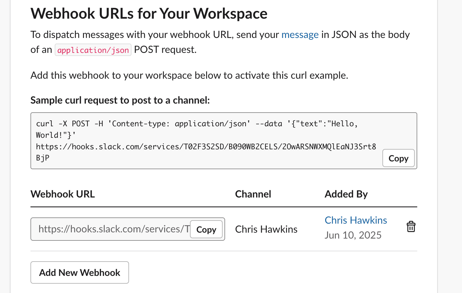 Copy webhook URL