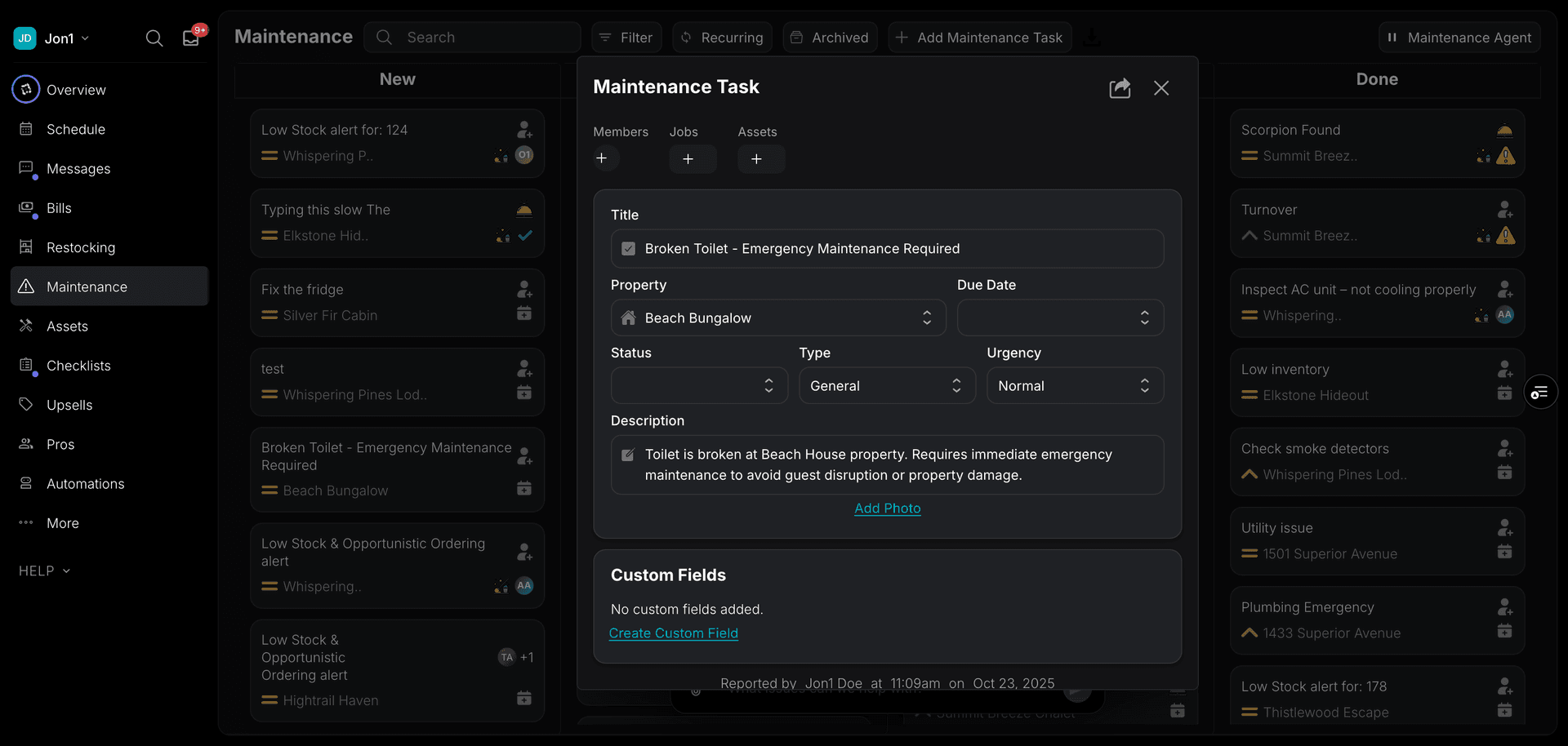 Maintenance item details