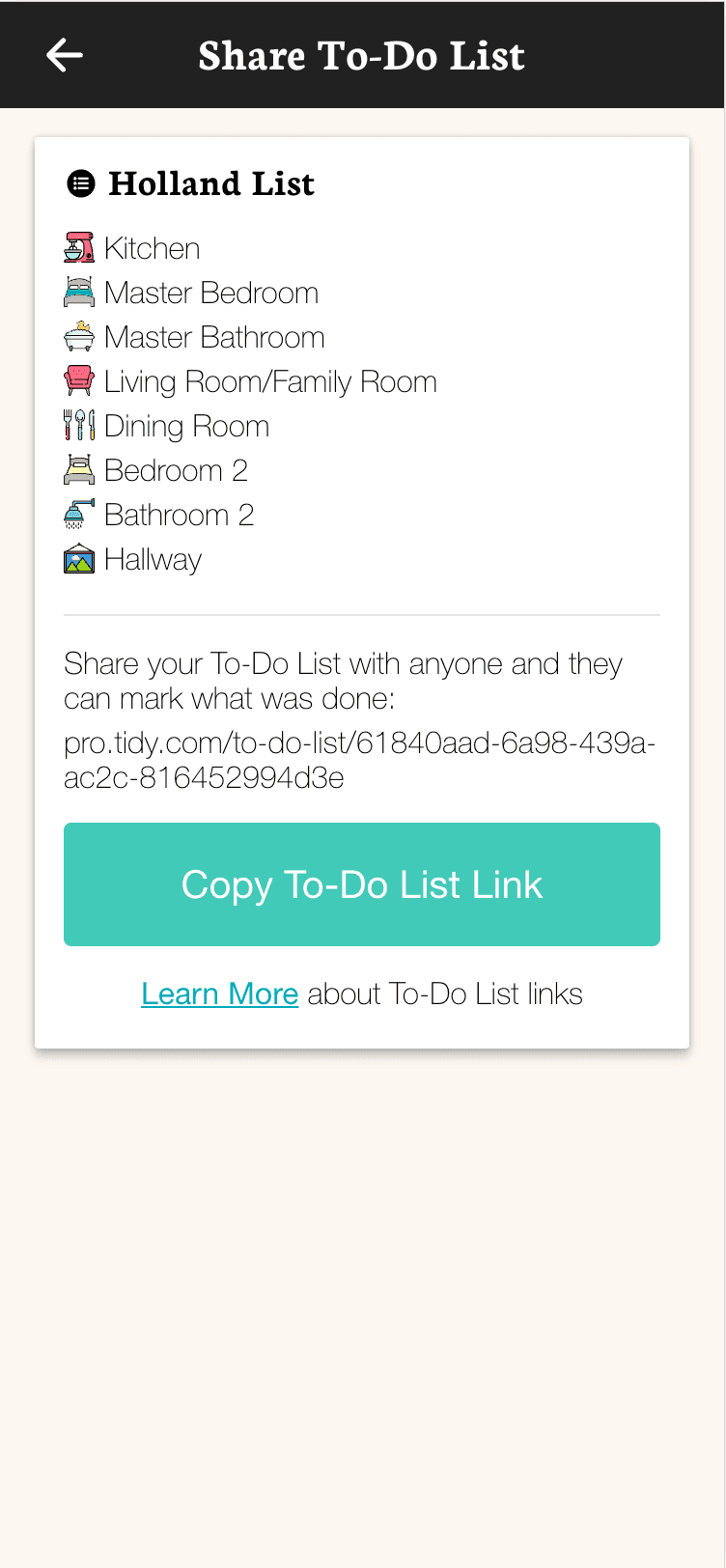 To-do list link sharing interface