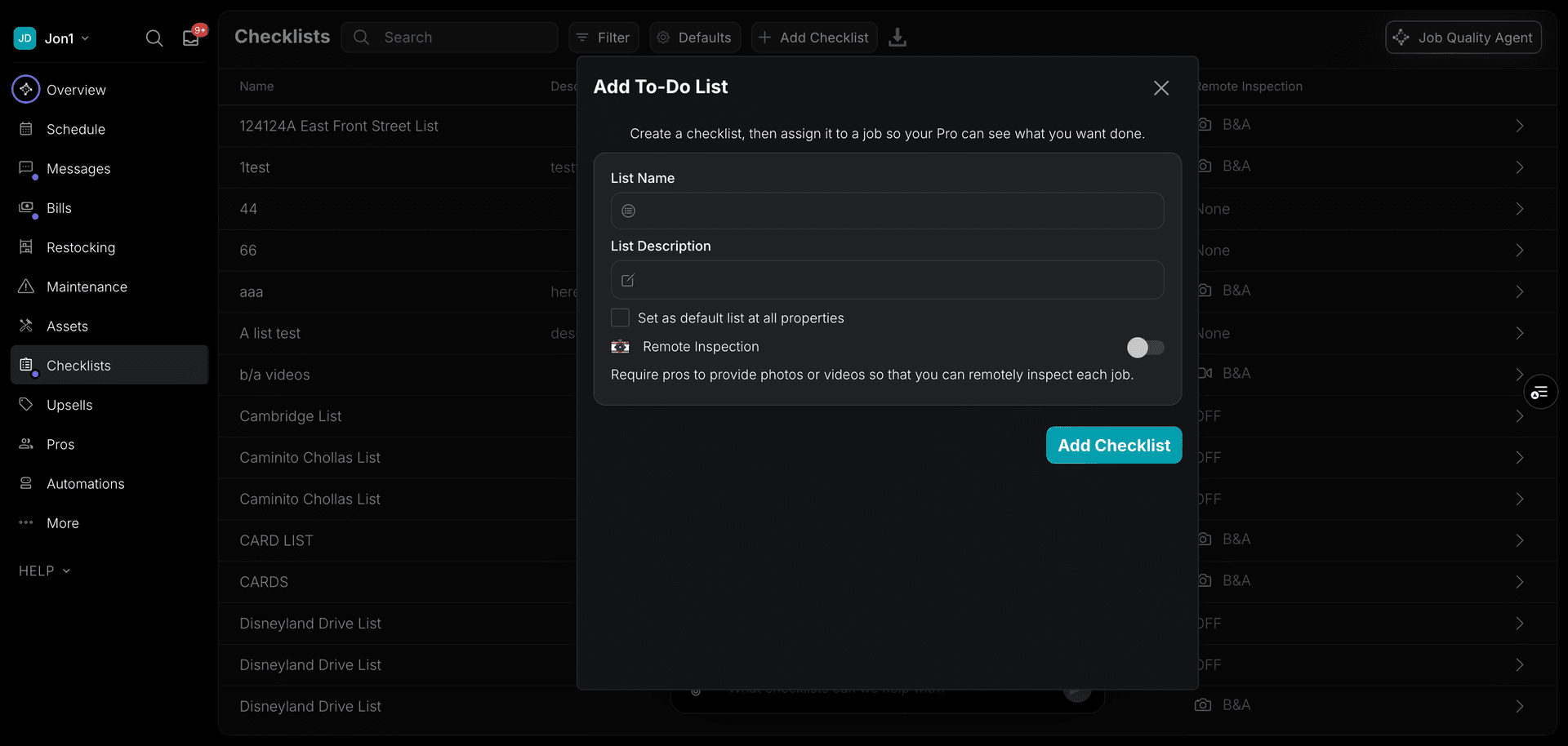 Add checklist interface