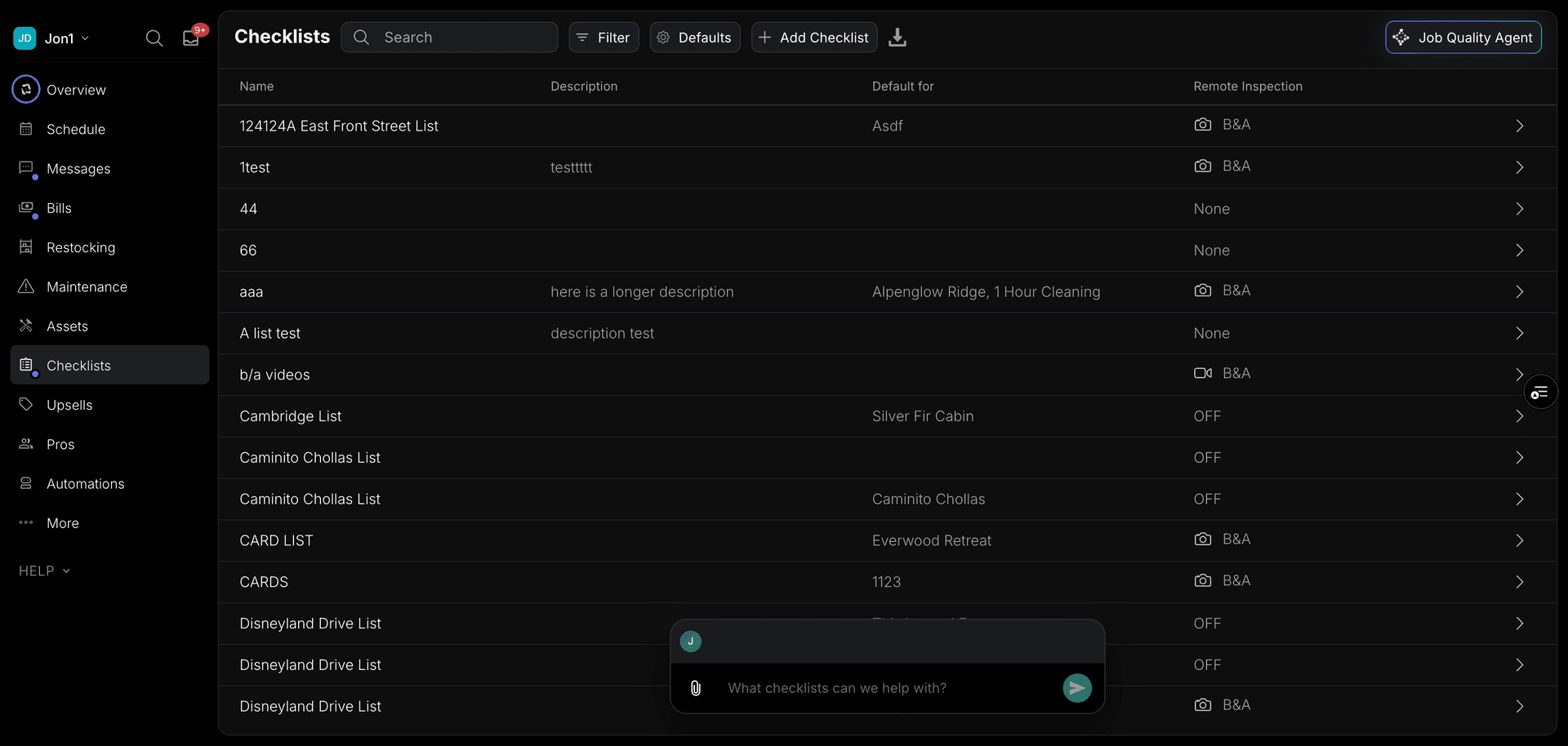 Select checklist to edit
