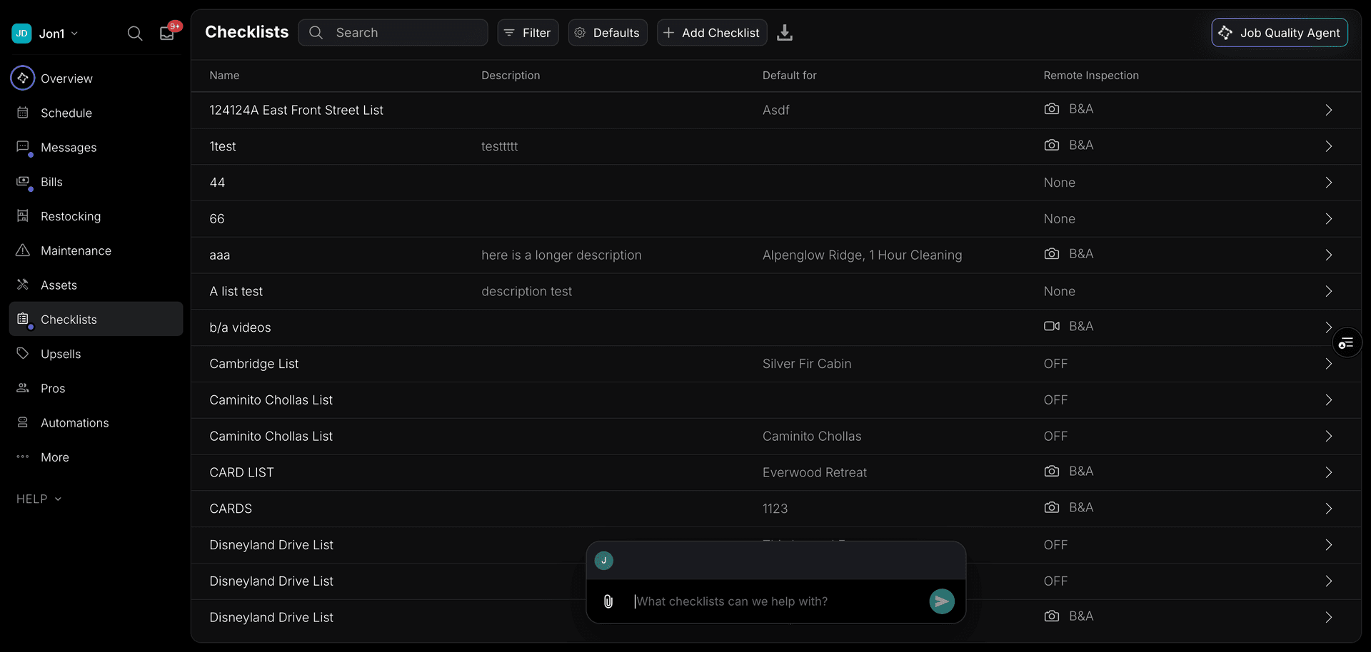 Checklist setup overview