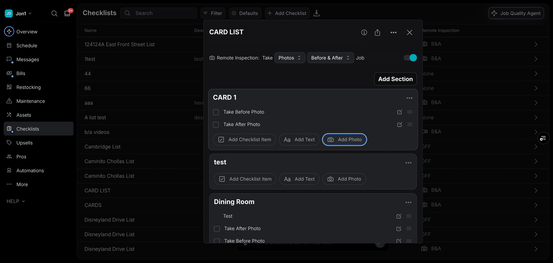 Checklist customization