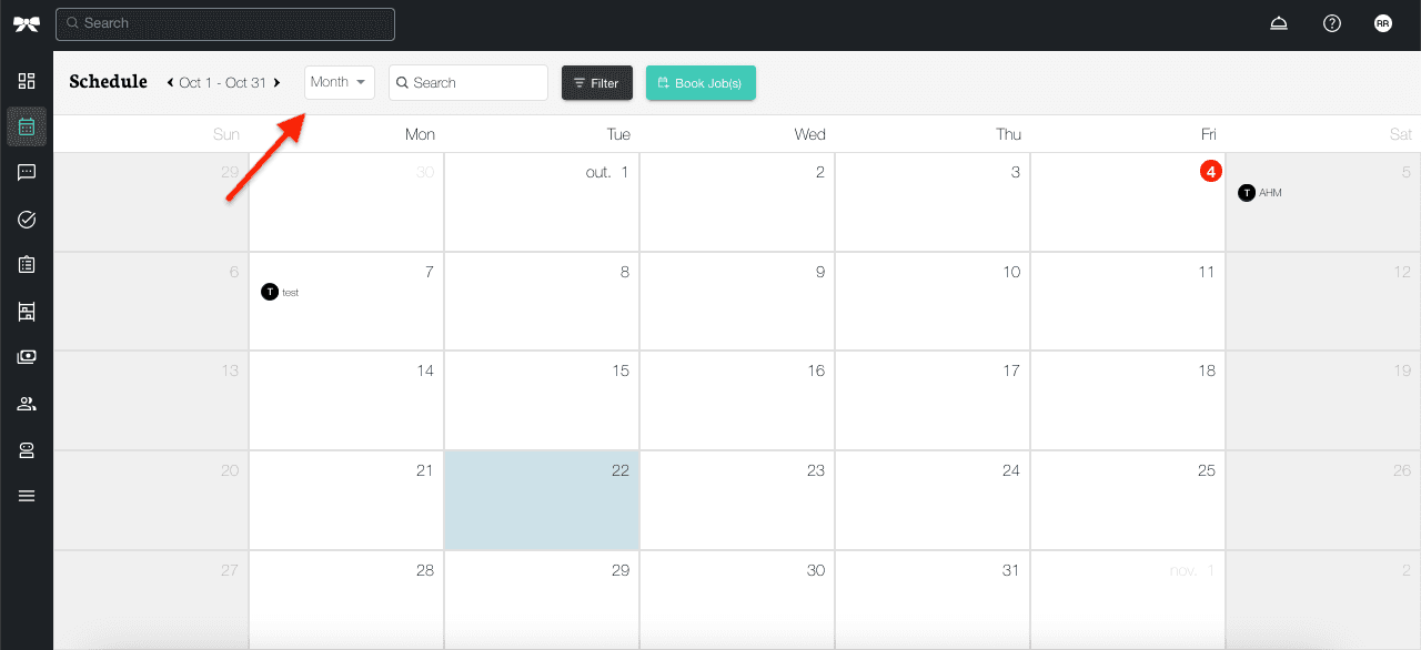 Schedule view showing upcoming jobs