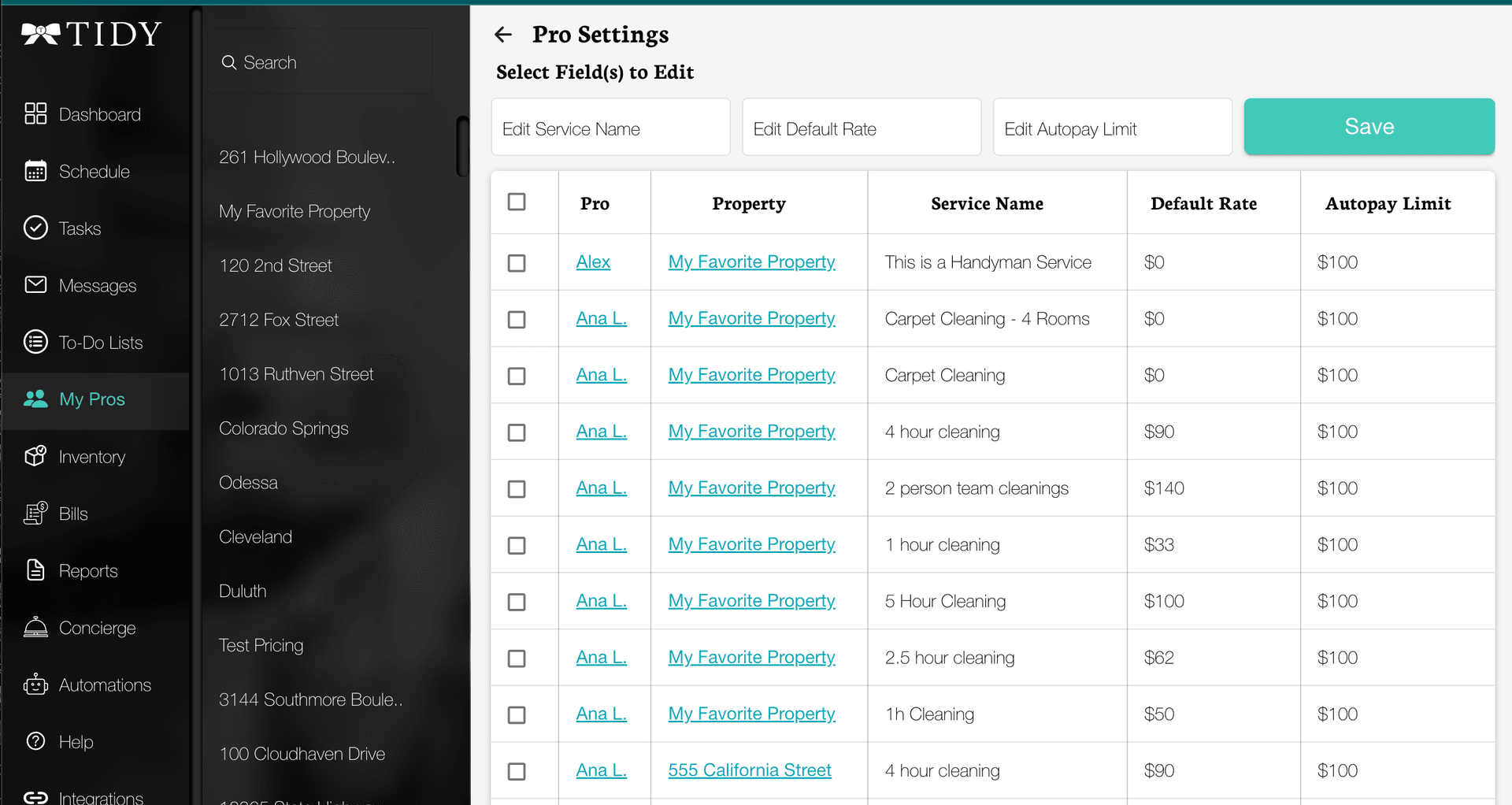 Price editing interface