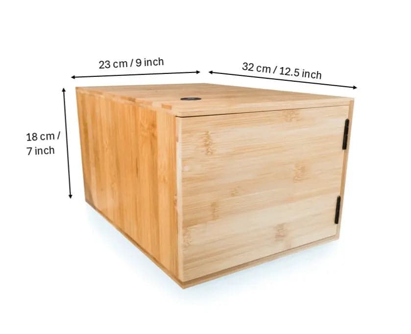 The Box — bamboo finish, dimensions view