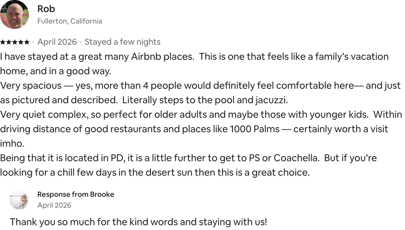 Five-star Airbnb guest review from Rob: the home feels like a family vacation home.