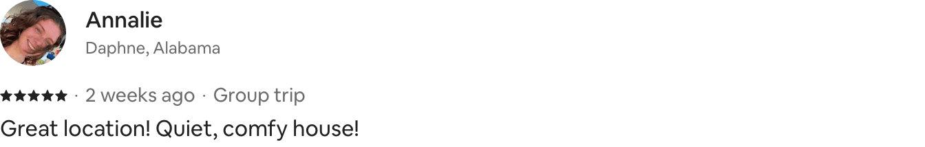 Short five-star Airbnb guest review from Annalie.