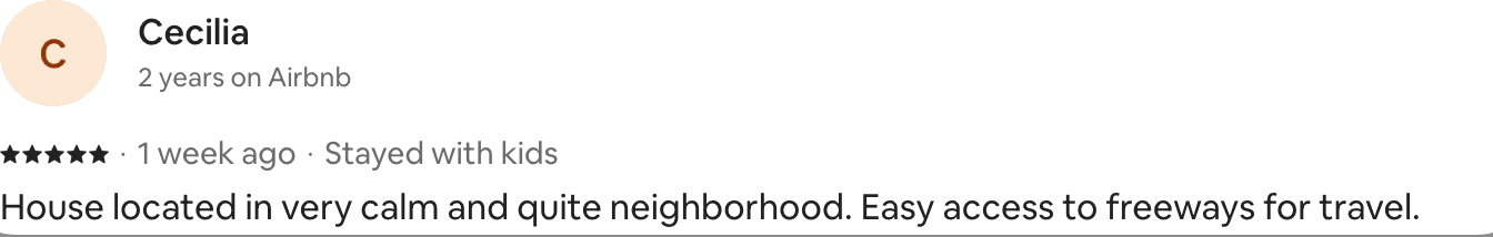 Short five-star Airbnb guest review from Cecilia.