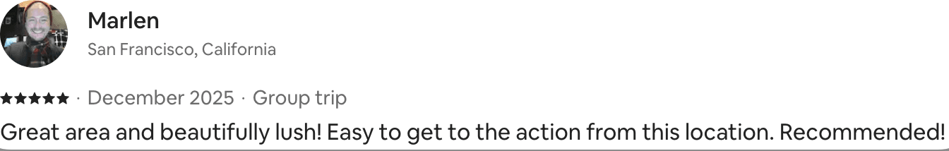 Short five-star Airbnb guest review from Marlen.