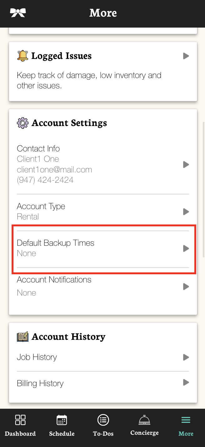 Backup times settings interface
