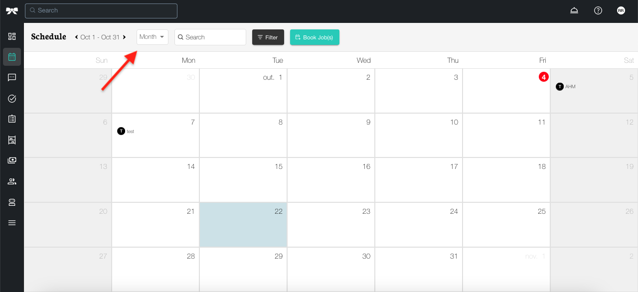 Schedule view showing upcoming jobs